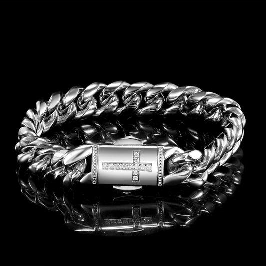 Hip Hop Chain Mens Gold Bracelets 18k Gold  Plated Chain Miami Stainless Steel Cuban Bracelets-1
