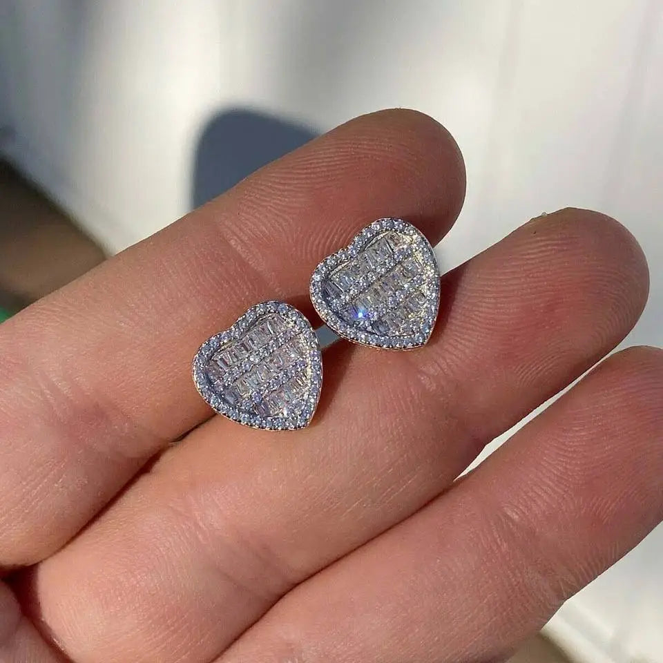 Valentine's Day Gift Wedding Iced Out Bling Rectangle CZ Paved Heart Shaped Earring Ring Necklace Women Jewelry Set-5