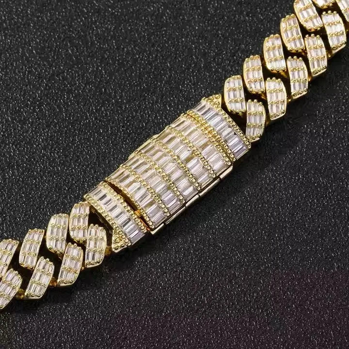 BES Fashion Hip Hop 17 MM Miami Cuban Chain Necklace Iced Out Zircon 18 K Gold Plated Necklace Jewelry for Men Anniversary-4