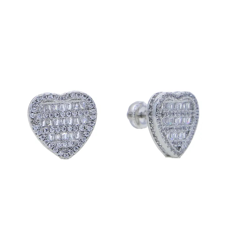 Valentine's Day Gift Wedding Iced Out Bling Rectangle CZ Paved Heart Shaped Earring Ring Necklace Women Jewelry Set-10