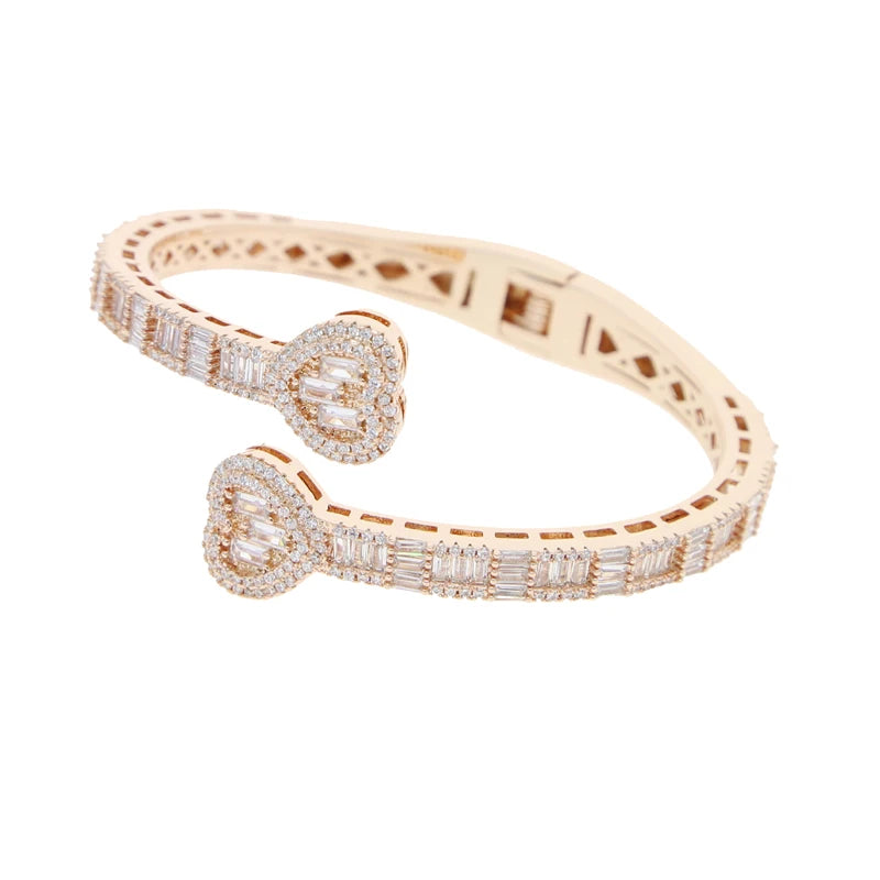 Valentine's Day Gift Wedding Iced Out Bling Rectangle CZ Paved Heart Shaped Earring Ring Necklace Women Jewelry Set-13