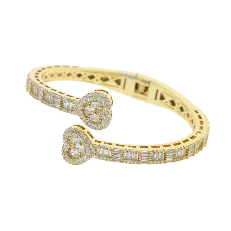 Valentine's Day Gift Wedding Iced Out Bling Rectangle CZ Paved Heart Shaped Earring Ring Necklace Women Jewelry Set-16