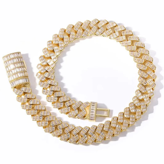 BES Fashion Hip Hop 17 MM Miami Cuban Chain Necklace Iced Out Zircon 18 K Gold Plated Necklace Jewelry for Men Anniversary-0